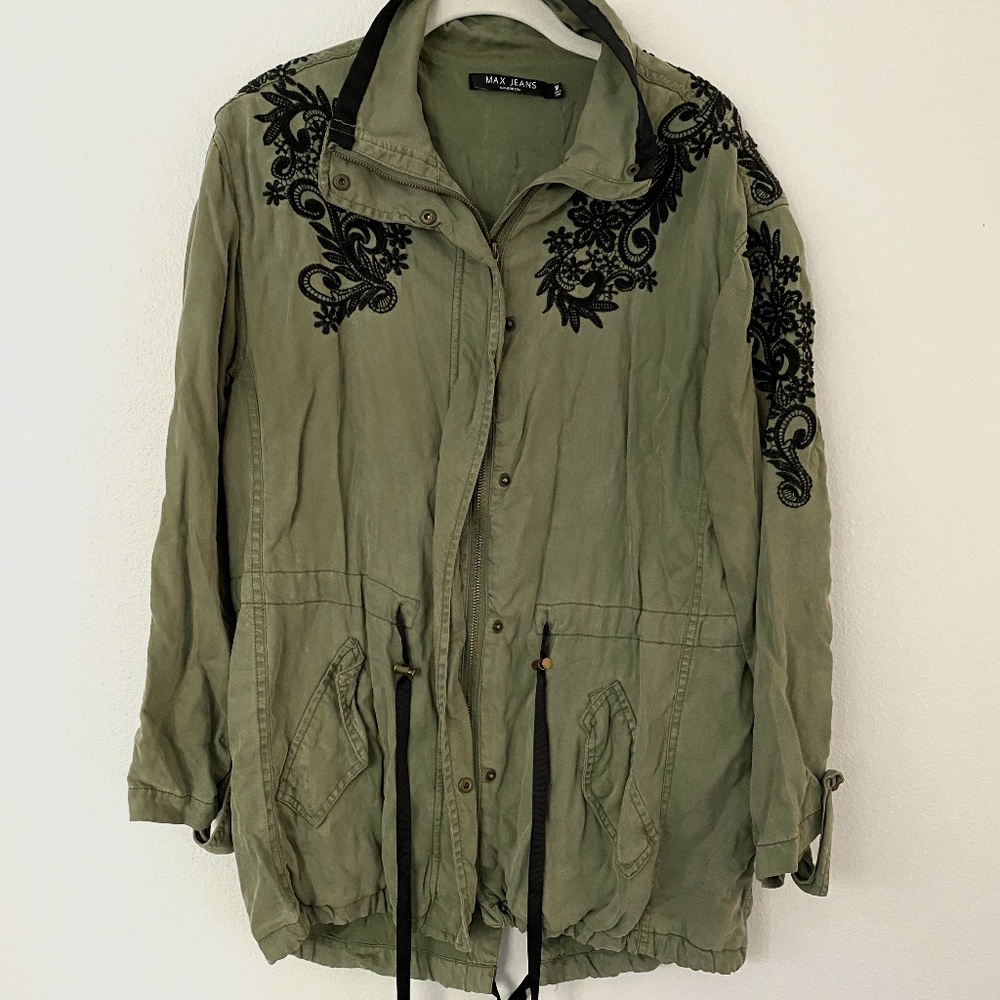 Women's Max Jeans Military Utility Embroidered Jacket Olive M
